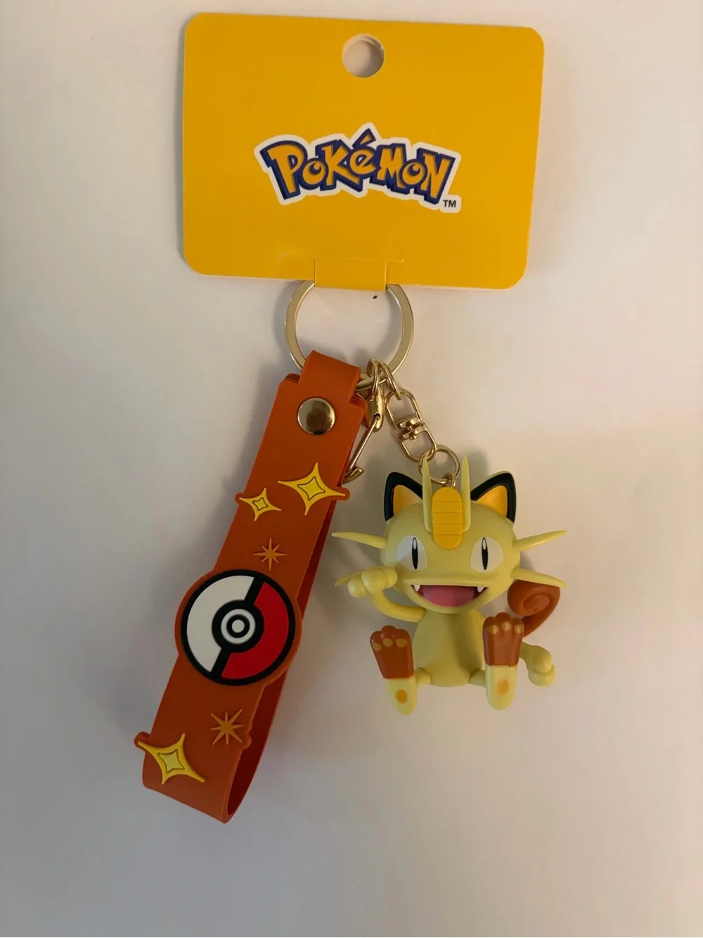 Pokemon Meowth Orange Keychain with Wrist Strap